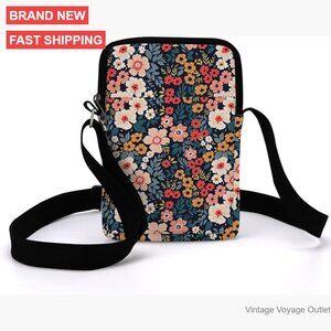 Small Linen Crossbody Bag Adjustable Strap 2 Pockets Phone Purse